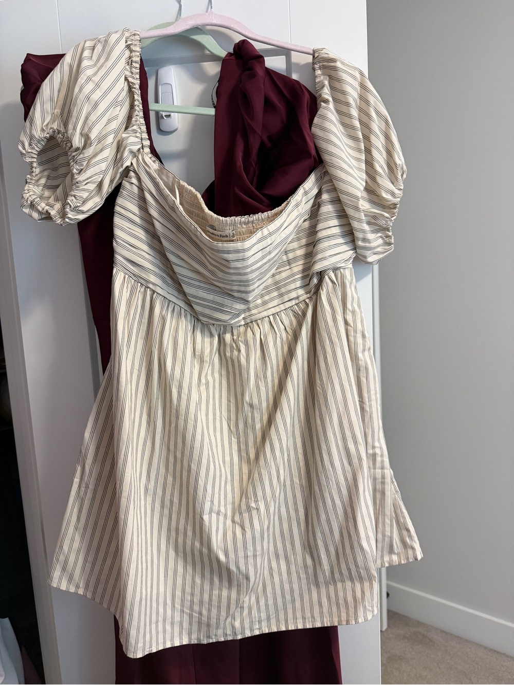 Abercrombie & Fitch Cream Striped Puff Sleeve Dress